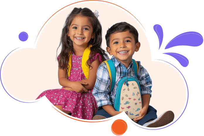 Two smiling children with backpacks