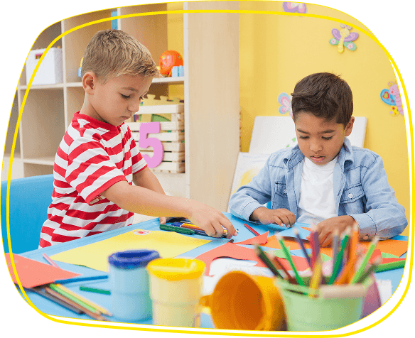 Children working on a colorful craft activity