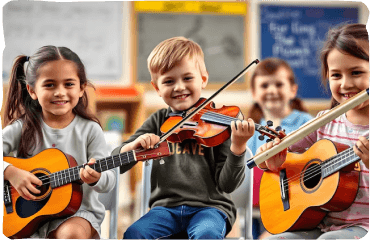 Children playing musical instruments together
